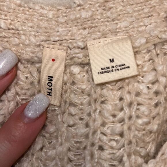 ✨ Anthropologie Moth Cream Chunky Knit Pullover Sweater Side Zipper✨ - Picture 8 of 9